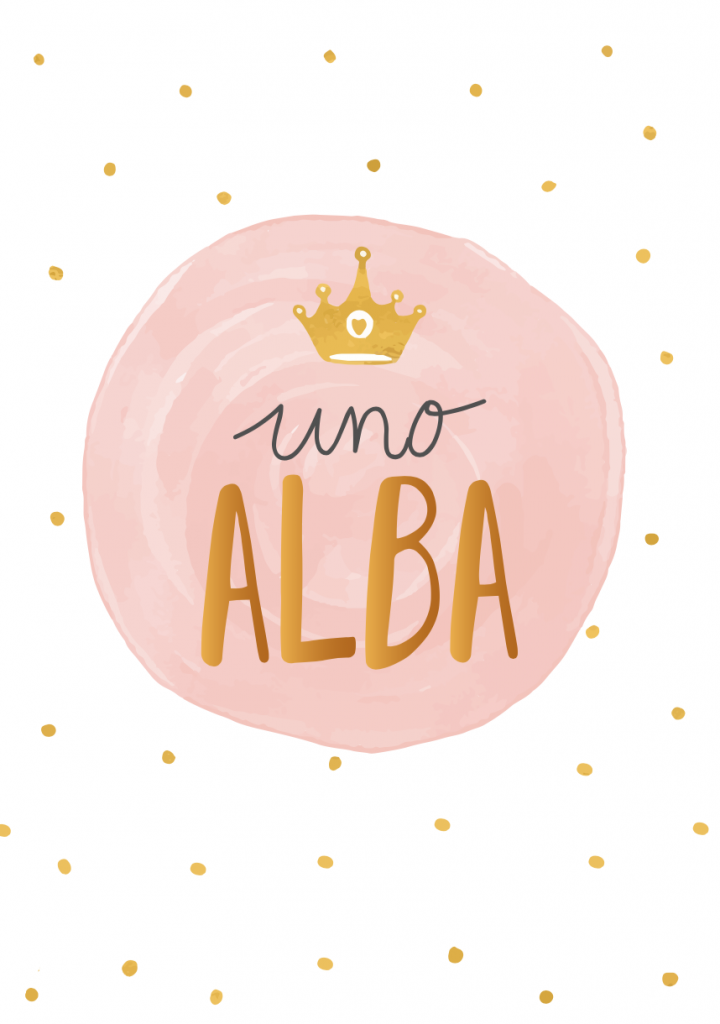 logo cumple uno corona rosa infantil